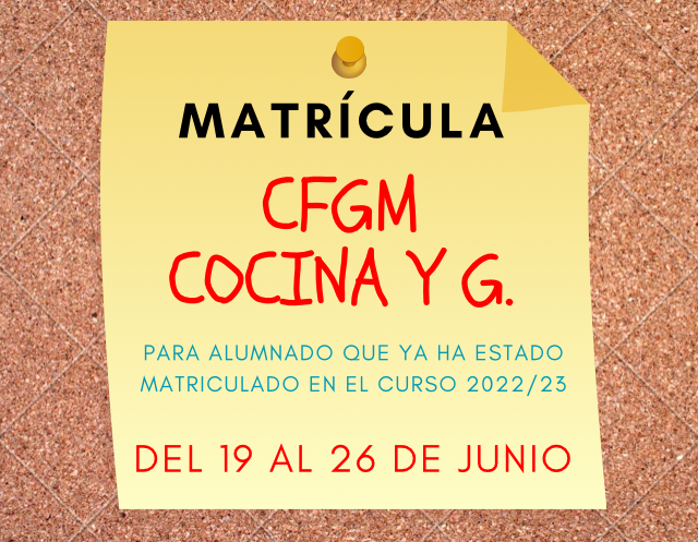 Matrícula GRADO MEDIO COCINA 2023-2024